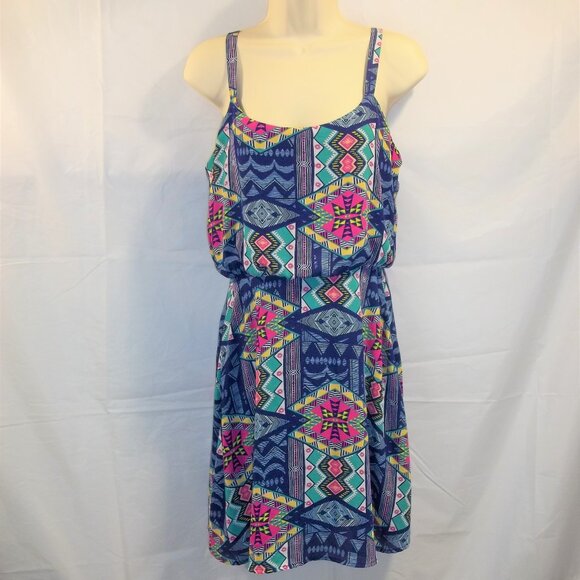 Rue21 Juniors Dress Size Medium Spaghetti Straps Lined Geometric Multi Color - Picture 1 of 6